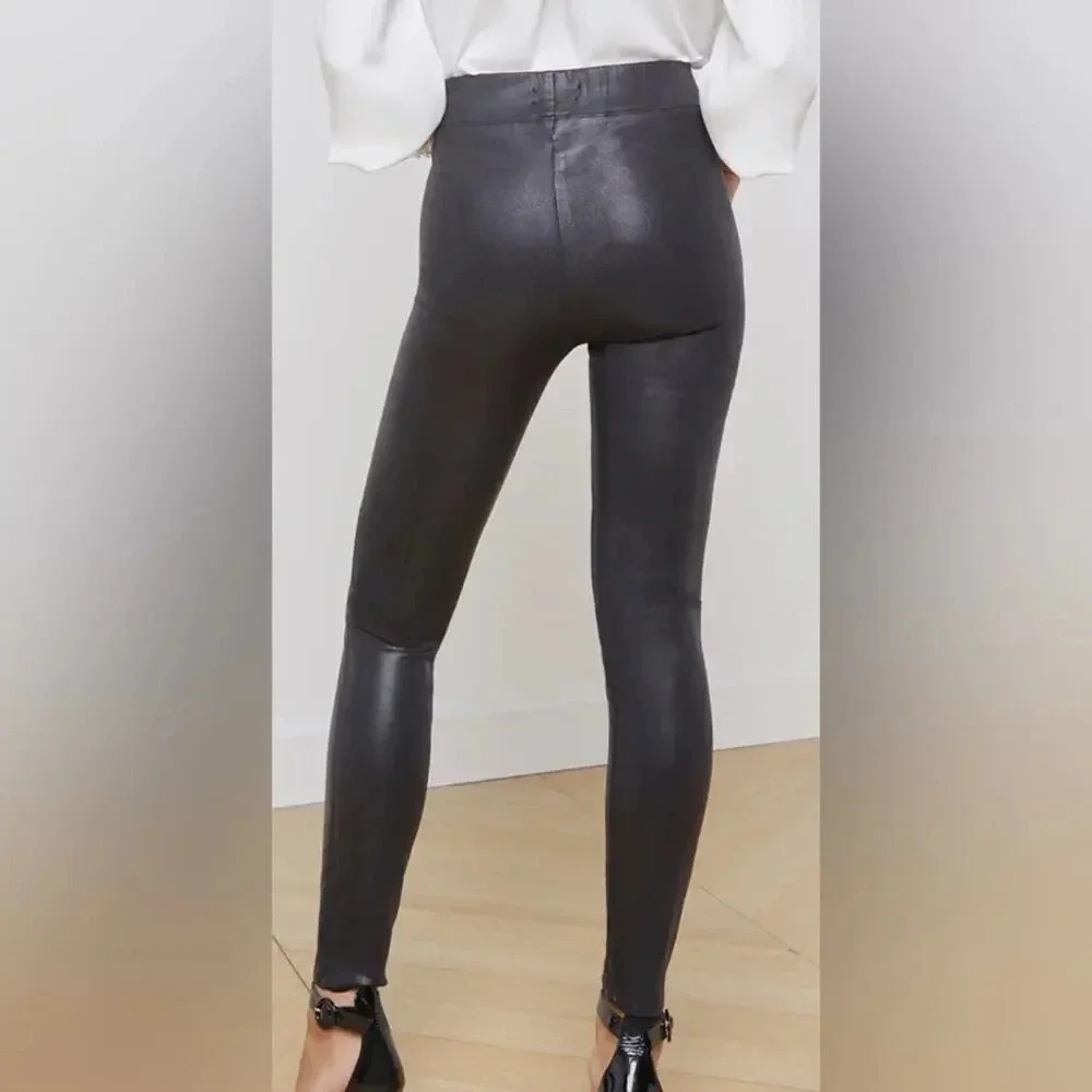 L'AGENCE Rochelle Coated Jean Black Size Large - Picture 2 of 12